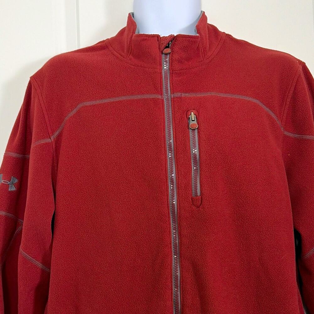Under Armour Men's XL Red Full-Zip Fleece Track Jacket Stand-Up Collar Pockets